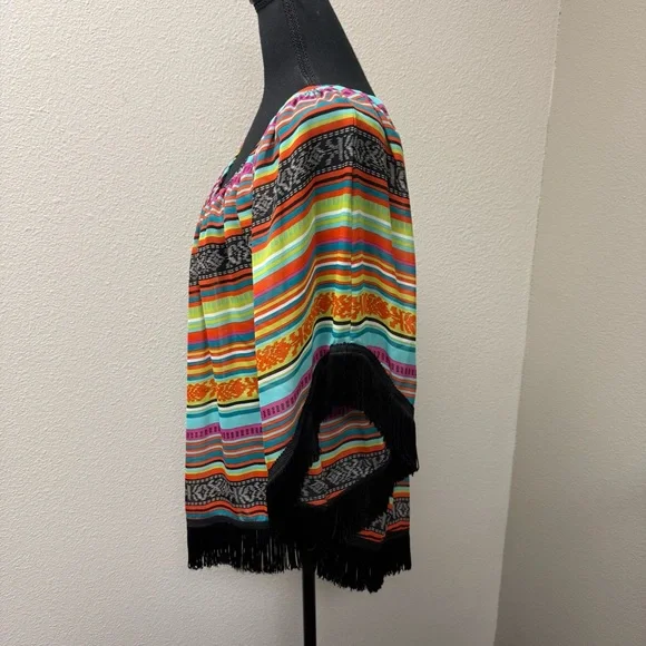 Ivy Jane Boho Fringe Tunic Top Multicolor Striped Festival Western Large - Picture 5 of 10